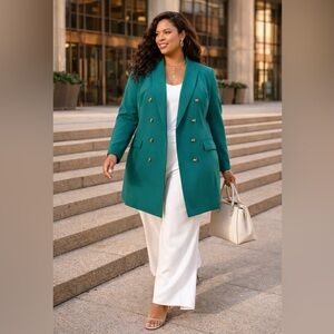 Laura Plus Long Blazer Green Size 24 Double Breasted Tailored Workwear Office
